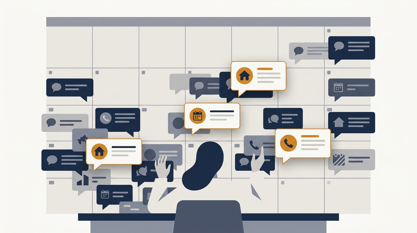 New real estate agent triaging a wall of buyer messages from WhatsApp, iMessage, and DMs