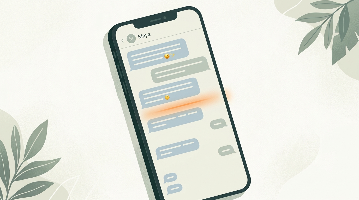 Phone showing WhatsApp conversation with fading messages